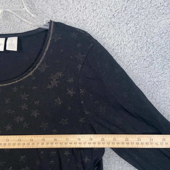 Chico's Zenergy Top Womens 2 Black Star All Over Scoop Neck Long Sleeve Casual - Picture 8 of 12